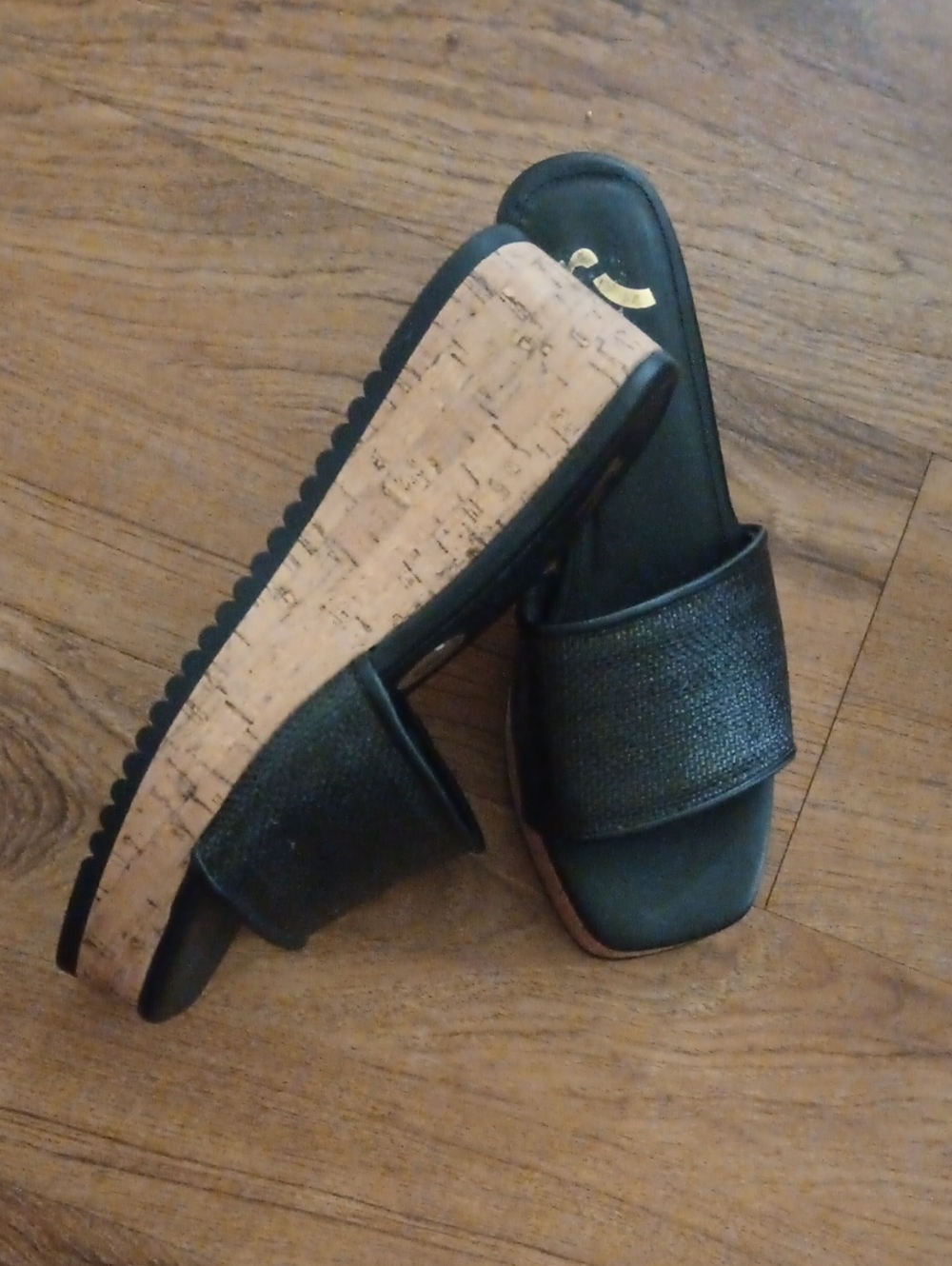Report Black Platform Cork-Style Slide Sandals